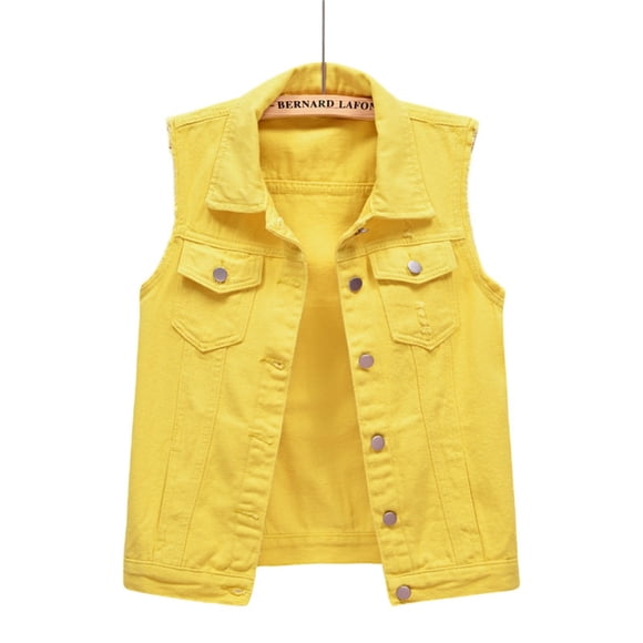 Outfmvch puffer vest women,sweater vest women,long puffer vest women,Denim Vest Short Slim Thin Burlap Shoulders Broken Holes Vest Jacket,long puffer vest women,vests for women 2024 trendy Yellow S