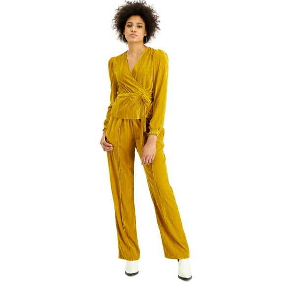 Leyden Womens Velvet Wrap Top, Gold/XS