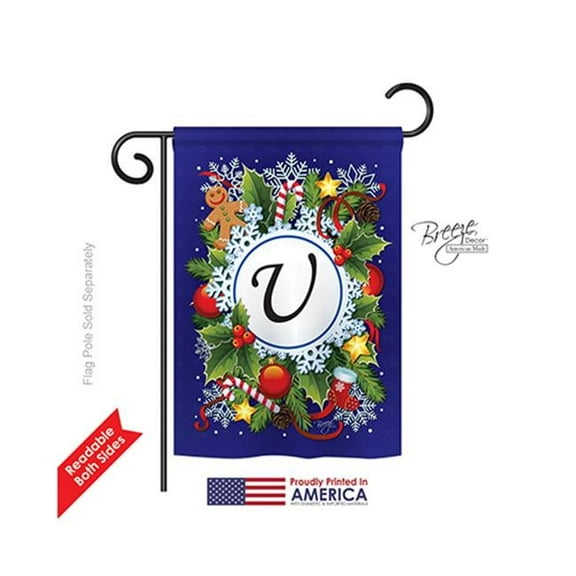 Breeze Decor 80099 Winter U Monogram 2-Sided Impression Garden Flag - 13 x 18.5 in.