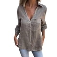 thumbnail image 5 of Women Shirt Lapel V-Neck Long Sleeve Button Down Shirt Tops with Patch Pocket Solid Color Regular Fit Casual Tops, 5 of 8