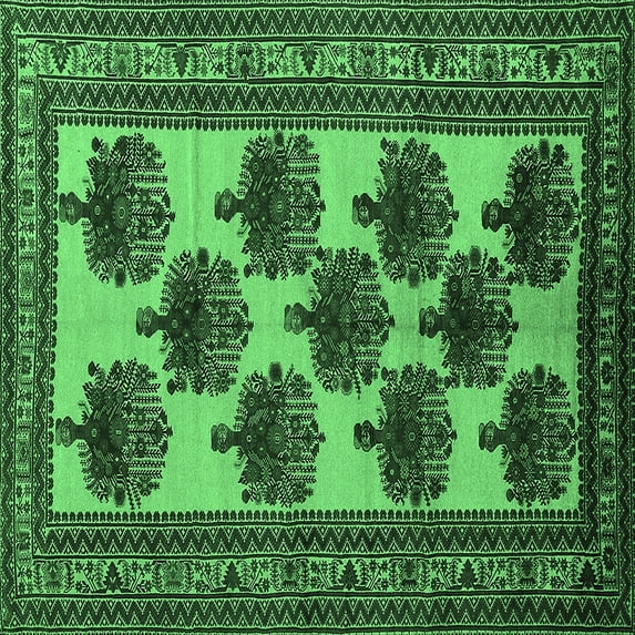 Ahgly Company Indoor Square Oriental Emerald Green Industrial Area Rugs, 5' Square