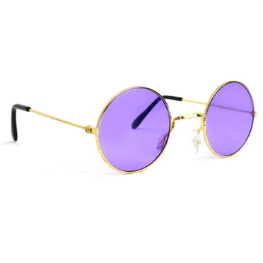 Skeleteen Purple Round Hippie Glasses - Purple 60's Style Hipster Circle Sunglasses - 1 Pair