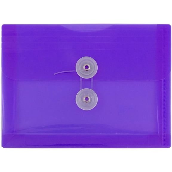 JAM Paper Plastic Envelopes with Button & String Tie Closure, Index Size, 5 1/2 x 7 1/2, Purple, 3/Pack