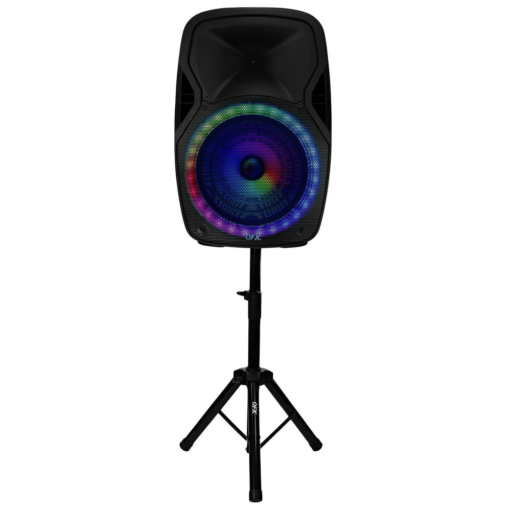 QFX 15 Inch LED Lighted Portable Bluetooth Party Loudspeaker with Microphone and Stand PBX
