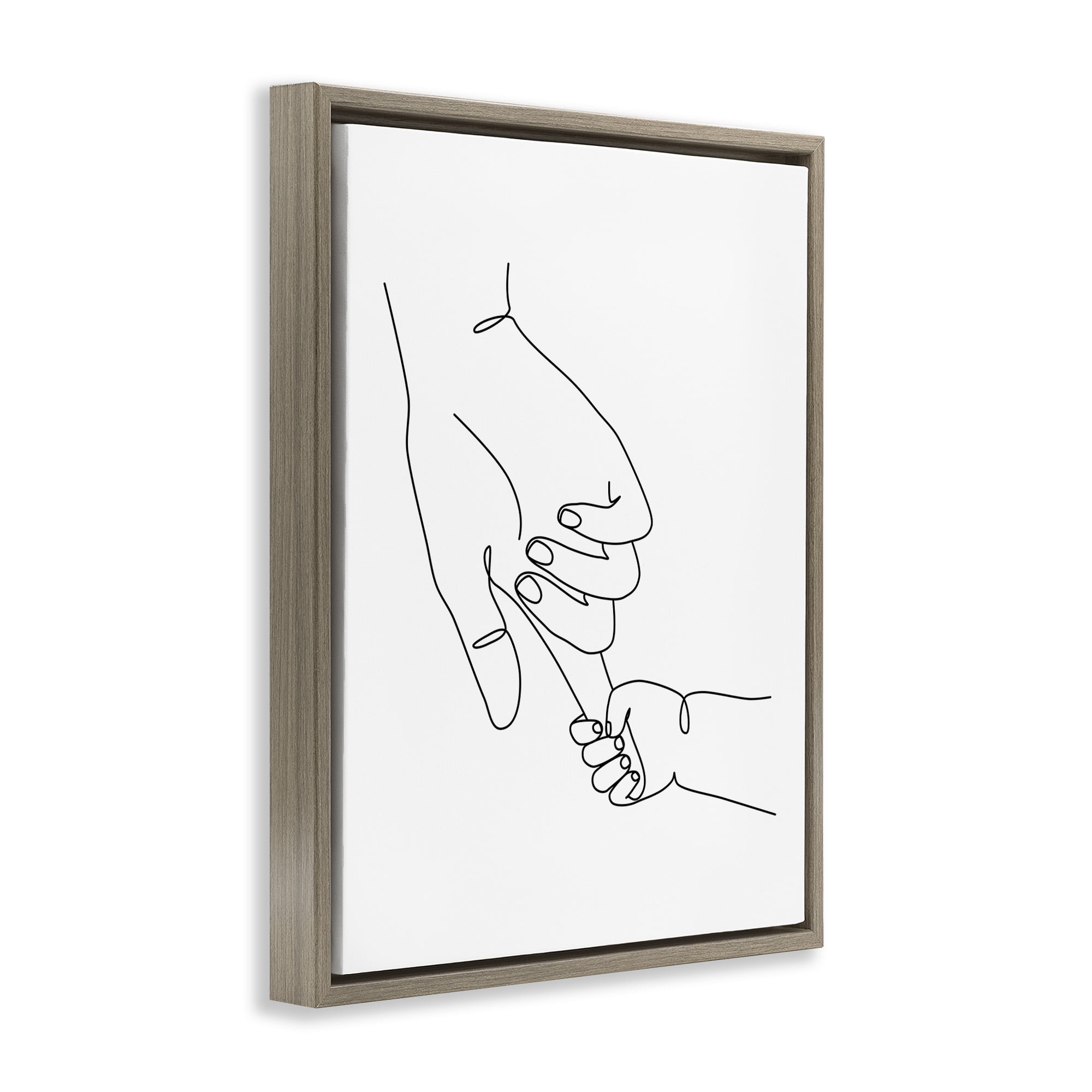 Stupell Industries Baby Hands Holding Index Finger Art for Kids Painting Brown Floater Framed Canvas Art Print Wall Art, 17 x 21