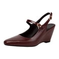 thumbnail image 4 of Wedge Heels for Women Comfortable Leather Ankle Strap Slip on Lightweight Square Closed Toe Business Casual Work Dress Shoes Brown Size 8, 4 of 4