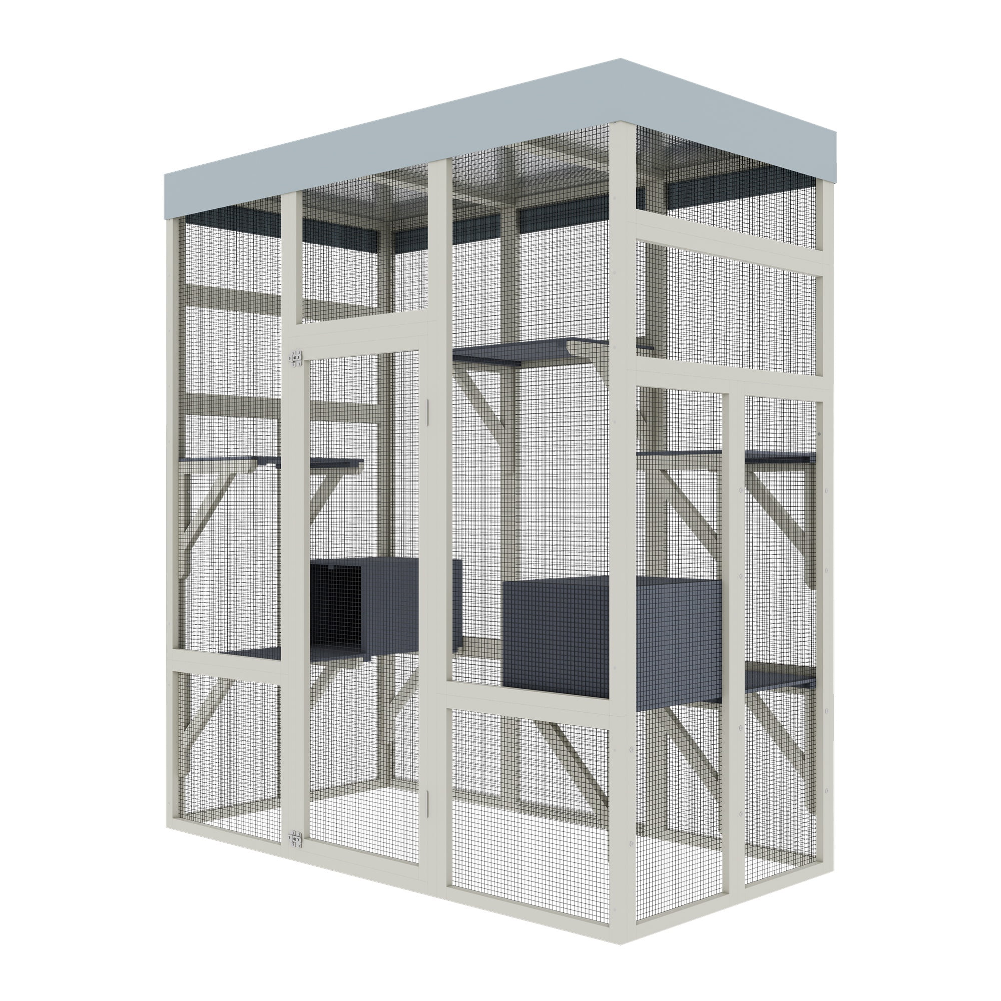 Seizeen Catio Cat House for Outdoor Indoor, Wooden Cat Enclosure with Resting Box, Platforms , 3-Tier Cat Cage Kitty House for Small Animal, Waterproof Roof