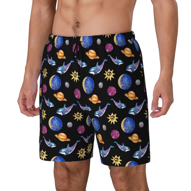 Lsque Whales In Space Pattern Mens Swim Trunks- Bathing Suit Compression Liner - Beach Swim Shorts Swimwear - (S-3XL) - Stretch Quick Dry-Small