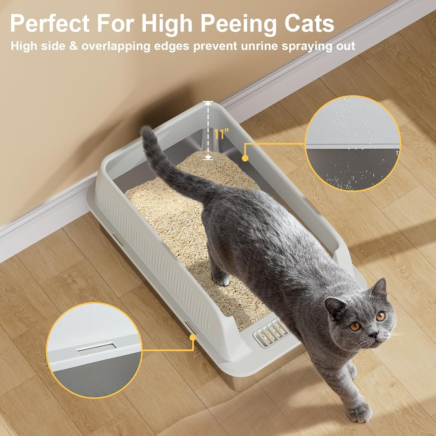 TENTIZON Large Stainless Steel Cat Litter Box, Open Top Metal Kitty Litter Tray with High Sides, Litter Mat, Scoop for Indoor Cats, Kitten,Big Cats, No Odor, No Mess, Leak Proof, Easy Clean