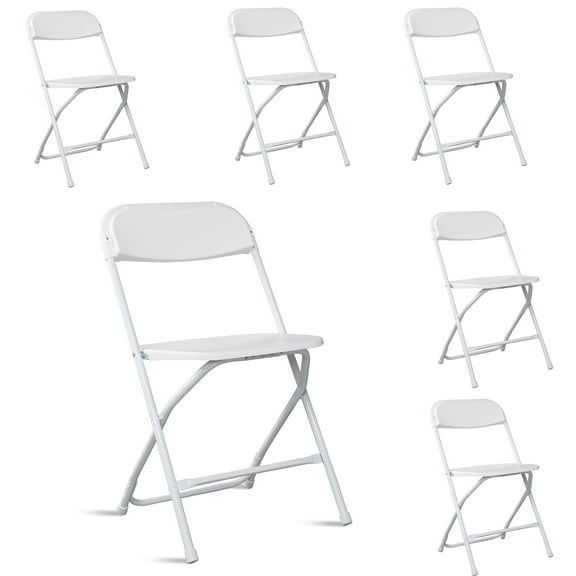 SamyoHome 6 pcs Folding Camping Chairs White Plastic Stackable Wedding Party Event Chair