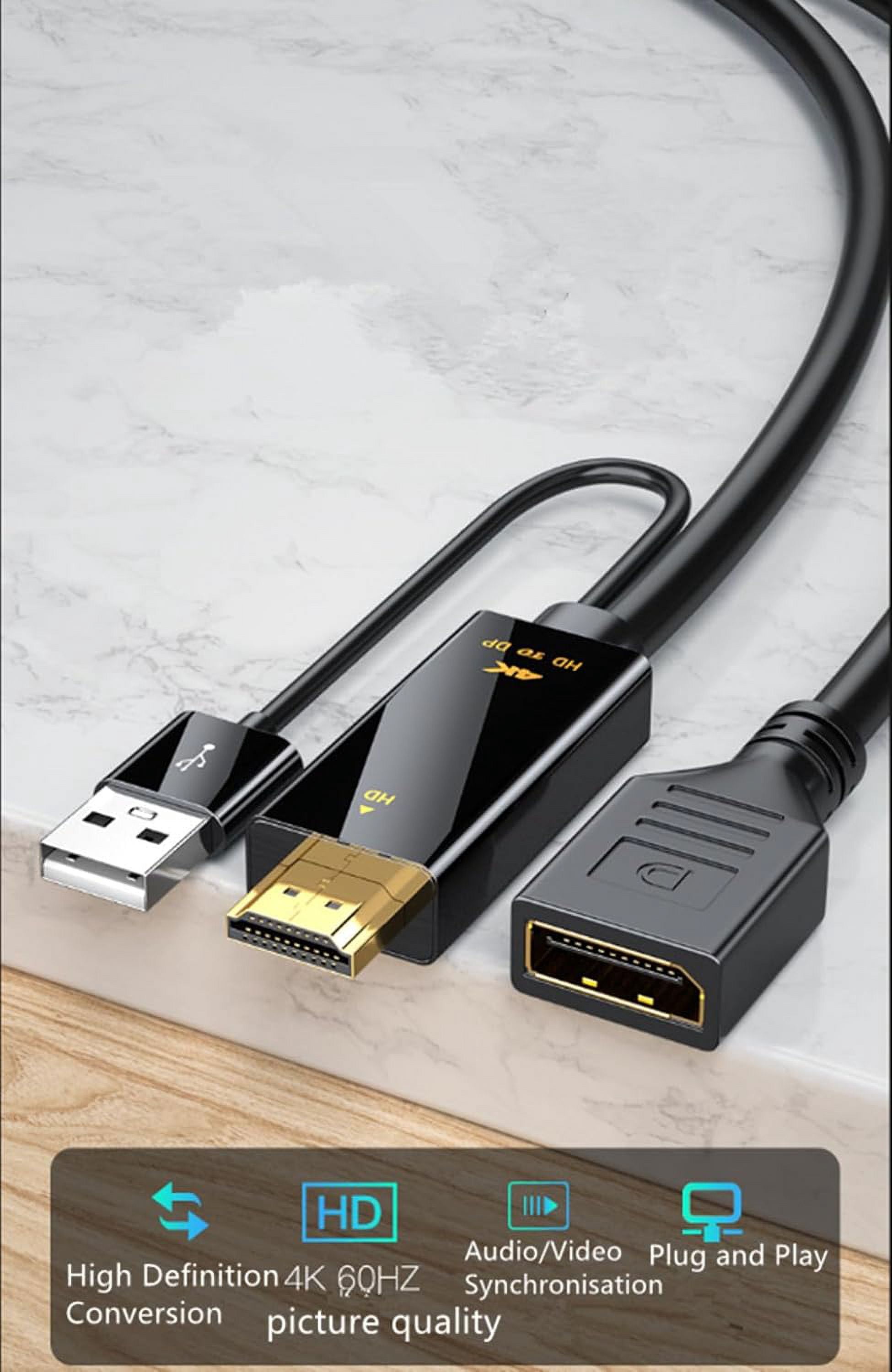 KOMI HDMI to DisplayPort Cable, 4K@60Hz HDTV to DP 3840 * 2160, Audio-video Synchronisation,1.8M / 0.23M, Compatible with Computer, Set Top Box, Laptop, PS5/4, Projector, TV, (1.8 metres, DP Male)