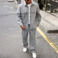 thumbnail image 2 of mihongmao Lounge Sets for Men Solid Color Sports Pants Button Pocket Long Sleeve Collar Set Gray S, 2 of 8