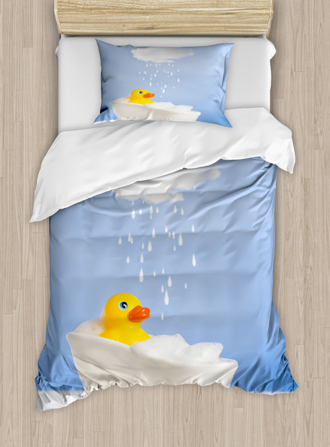 Rubber Duck Twin Size Duvet Cover Set, Rubber Duck Taking a Bath with