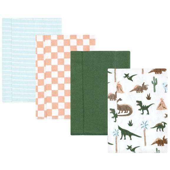 Hudson Baby Boys Cotton Flannel Burp Cloths 4-Pack, Retro Dinosaur, One Size