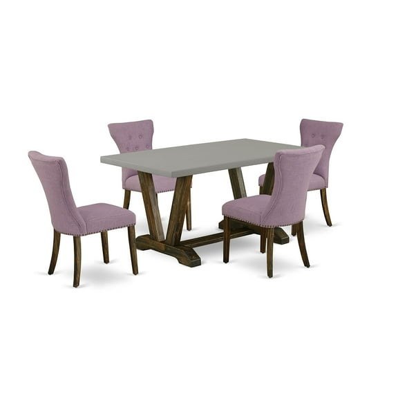 East West Furniture 5-Piece Dining Table Set Included 4 Parson Chair Upholstered Seat and High Button Tufted Chair Back and Rectangular Mid Century Dining Table with Cement Color Dining room Table...
