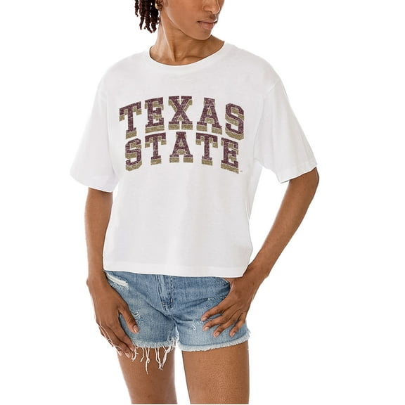Women's Gameday Couture White Texas State Bobcats Claim To Fame Boxy Cropped T-Shirt