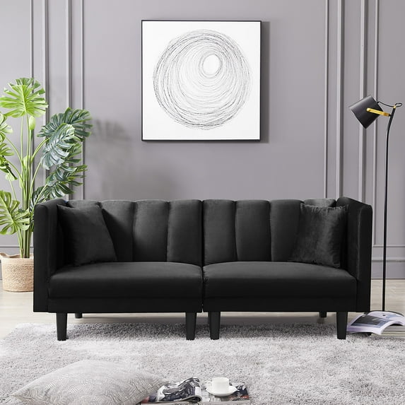Topcobe Modern Sofa Sleeper Bed With 2 Pillows, Black