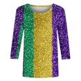 thumbnail image 5 of REORIAFEE 2025 Mardi Gras Shirts Green Purple Yellow 3/4 Sleeve Shirts Round Neck Carnival Fancy Tees Theme Party Fashions Tops Loose Blouse Green M, 5 of 5