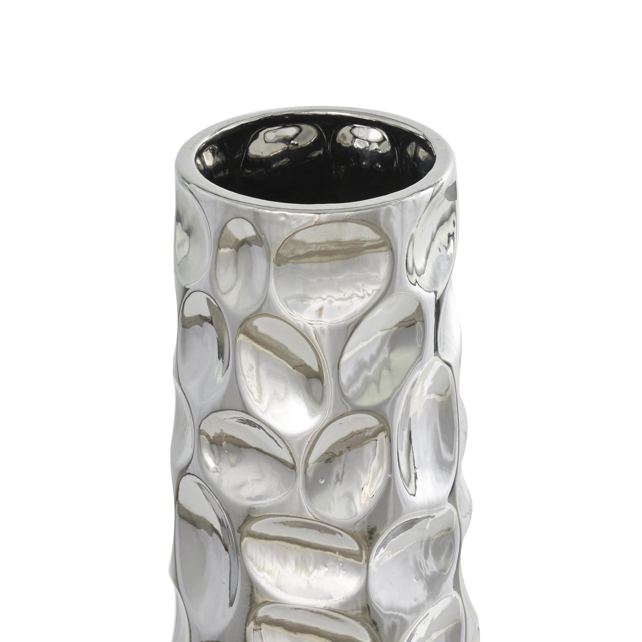 DecMode 39" Geometric Bubble Silver Ceramic Vase with Concaved Circles