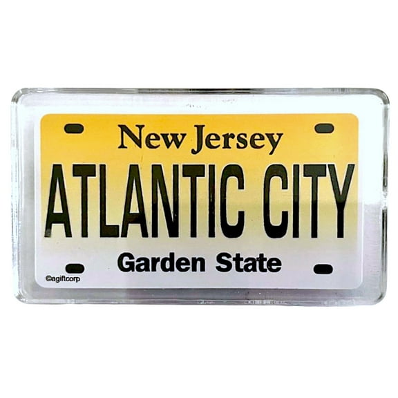 Atlantic City New Jersey License Plate Small Fridge Acrylic Collector's Souvenir Magnet 2 inches X 1.25 inches