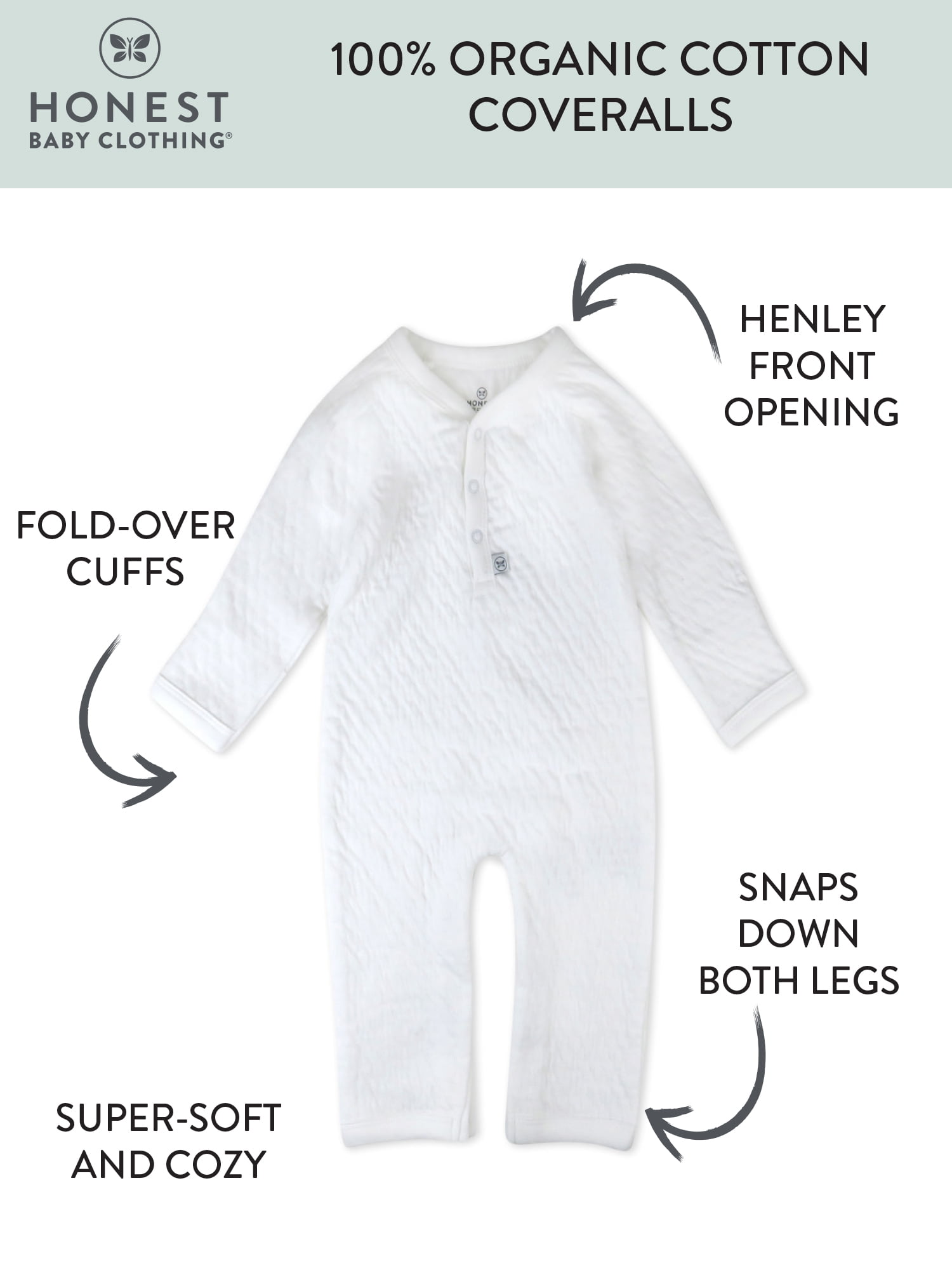 Honest Baby Clothing Baby Boy or Girl Gender Neutral Organic Cotton Center Front Snap Matelasse Coverall (Preemie-12 Months)