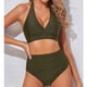 thumbnail image 2 of Mujer cómodo con almohadilla en el pecho sin aros sólido fruncido cuello halter Bikini Split traje de baño OAVQHLG3B Store  lin121212, 2 of 4