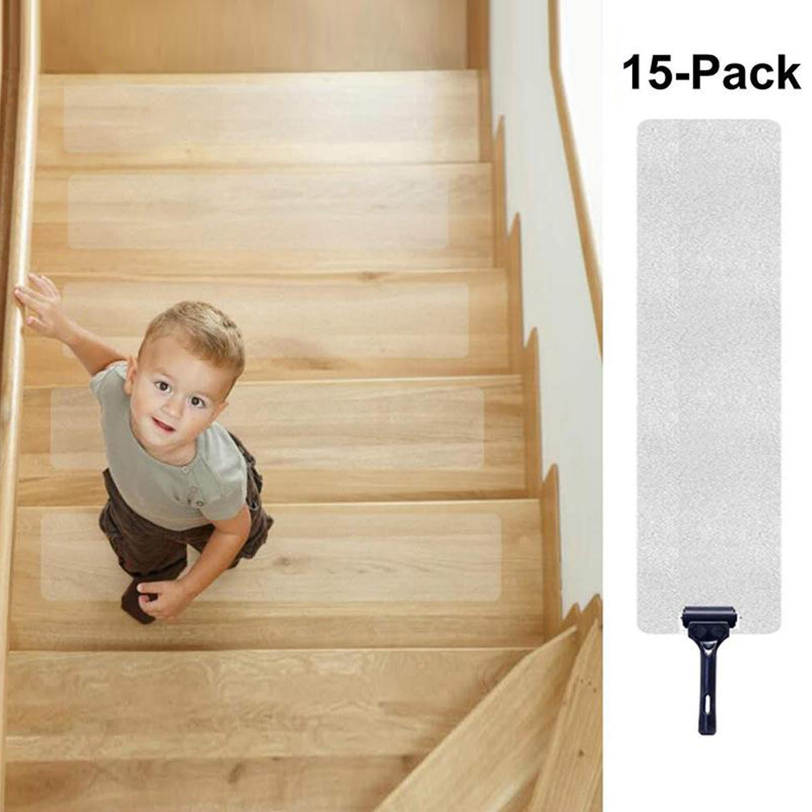 15-Pack Non Slip Stair Treads 24"x4" Anti Slip Clear Tape Adhesive Staircase Mat 