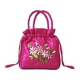 thumbnail image 1 of Portable Makeup Organizer Ethnic Style Drawstring Handbag Elegant Flower Pattern Large Capacity Faux Silk Portable Handle Women's Bucket Bag Makeup, 1 of 8