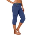 thumbnail image 3 of Yifymode Cargo Capris for Women Casual Capri Pants with Pockets Summer Hiking Pants Outdoor Pull On Cargo Pant,Dark Blue L, 3 of 4