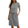 thumbnail image 6 of Summer Dresses for Women Crew Neck T-Shirt Casual Midi Dress Tie Waist Short Sleeve Sundresses with Pockets Gray, M, 6 of 6