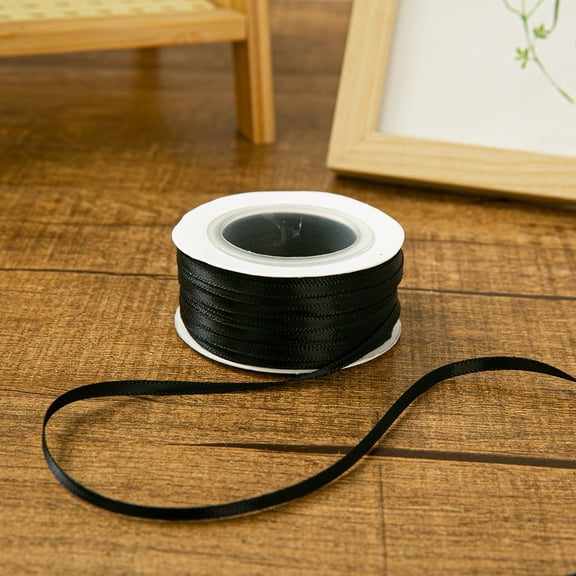 Auroal thin ribbon -2 pieces of black narrow ribbon spool, 0.12 inches wide, ideal gift decoration ribbon for 50 yard long balloon decoration and Christmas crafts