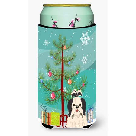 

Carolines Treasures BB4213TBC Merry Christmas Tree Shih Tzu Black White Tall Boy Beverage Insulator Hugger Tall Boy