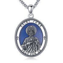 Saint Jude Necklace S925 Sterling Silver Amulet Protection Pendant Patron Medal Jewelry Gifts for Men Women