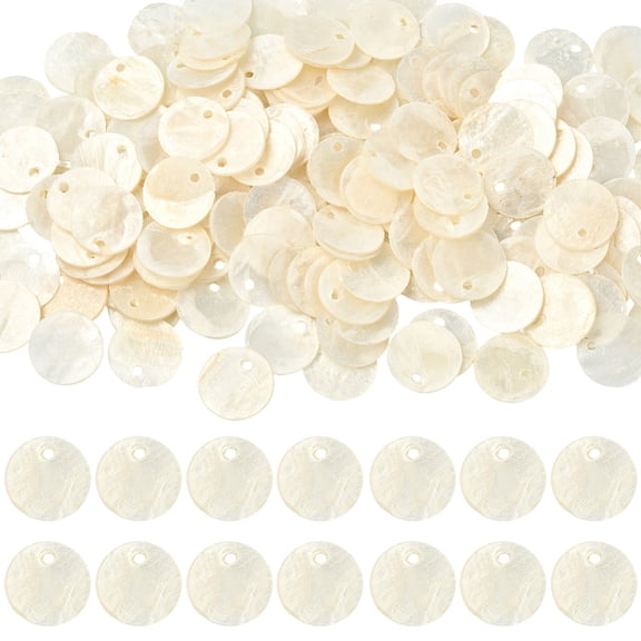 180pcs Capiz Shell Pendants Flat Round WhiteSmoke 12~12.5x0.5~1mm Hole: 1.2~1.4mm