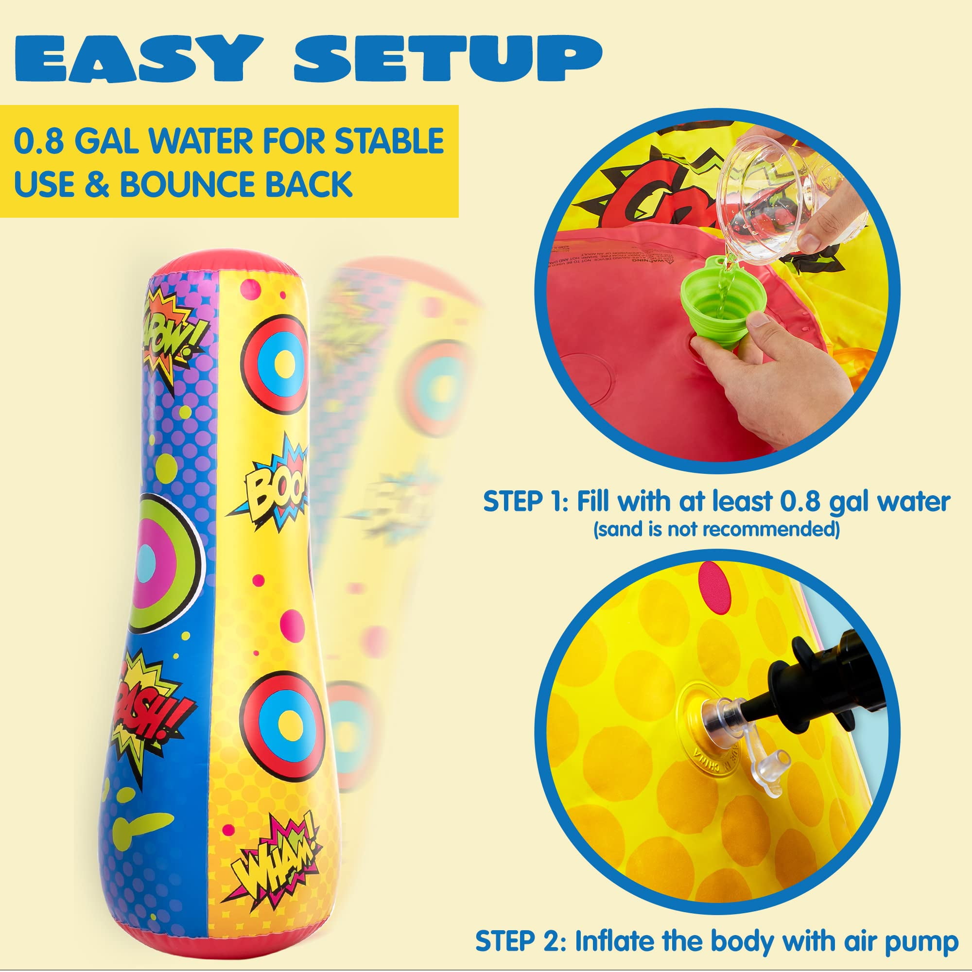Joyfy 2 Pack Punching Bag for Kids,47 Inches Double-sided Inflatable Bop Bag With Bounce-back Action for Toddler