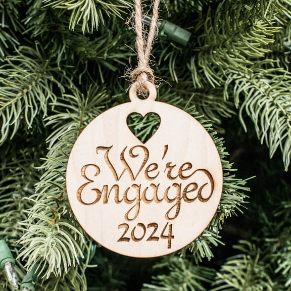 Ornament - We're Engaged 2024 - Raw Wood 3x3in