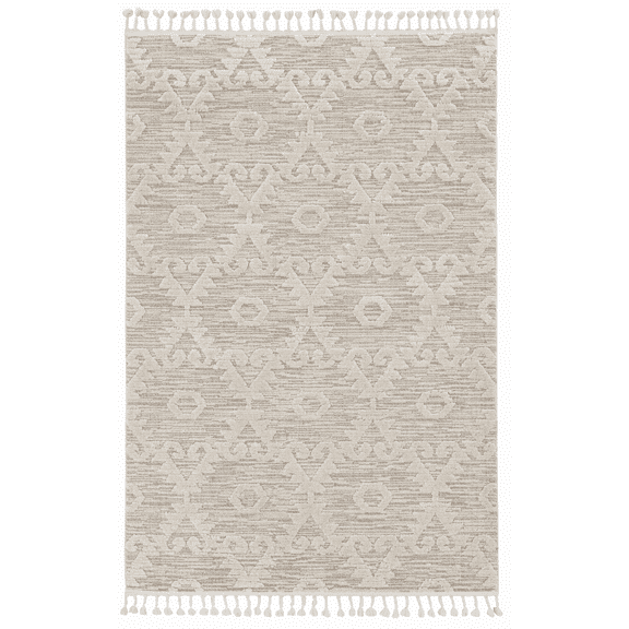 9'x13' Ivory Beige Machine Woven Geometric Bohemian Indoor Area Rug