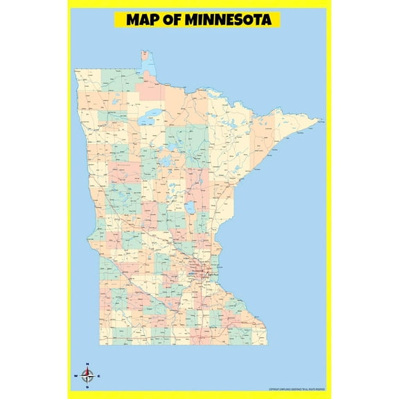 Minnesota Map Poster - Laminated Wall Map - Style E - 18x24 - Ideal for Classrooms and Homes – Features Bright Colors and Vivid Imagery