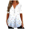 thumbnail image 2 of Puntoco 2024, tops a la moda de verano para mujer, blusas informales holgadas con estampado de cuello en V de verano para mujer, blusas con botones y cuello en V de manga corta, tops, 2 of 5