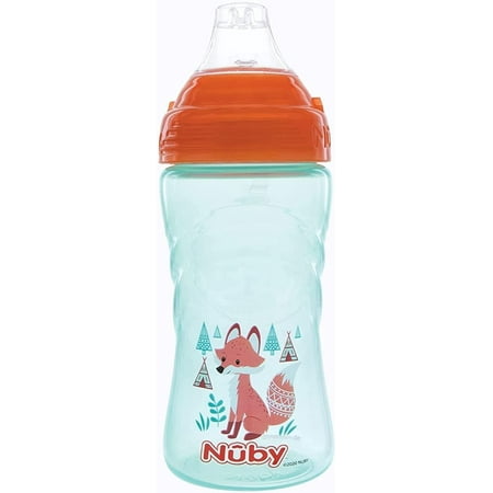 Nuby No Spill Printed Thirsty Kids No-Spill Sip-it Sport Cup with Soft Spout and Lid - 12oz / 360 ml, 12+ Months, Single Pack of 1 Orange