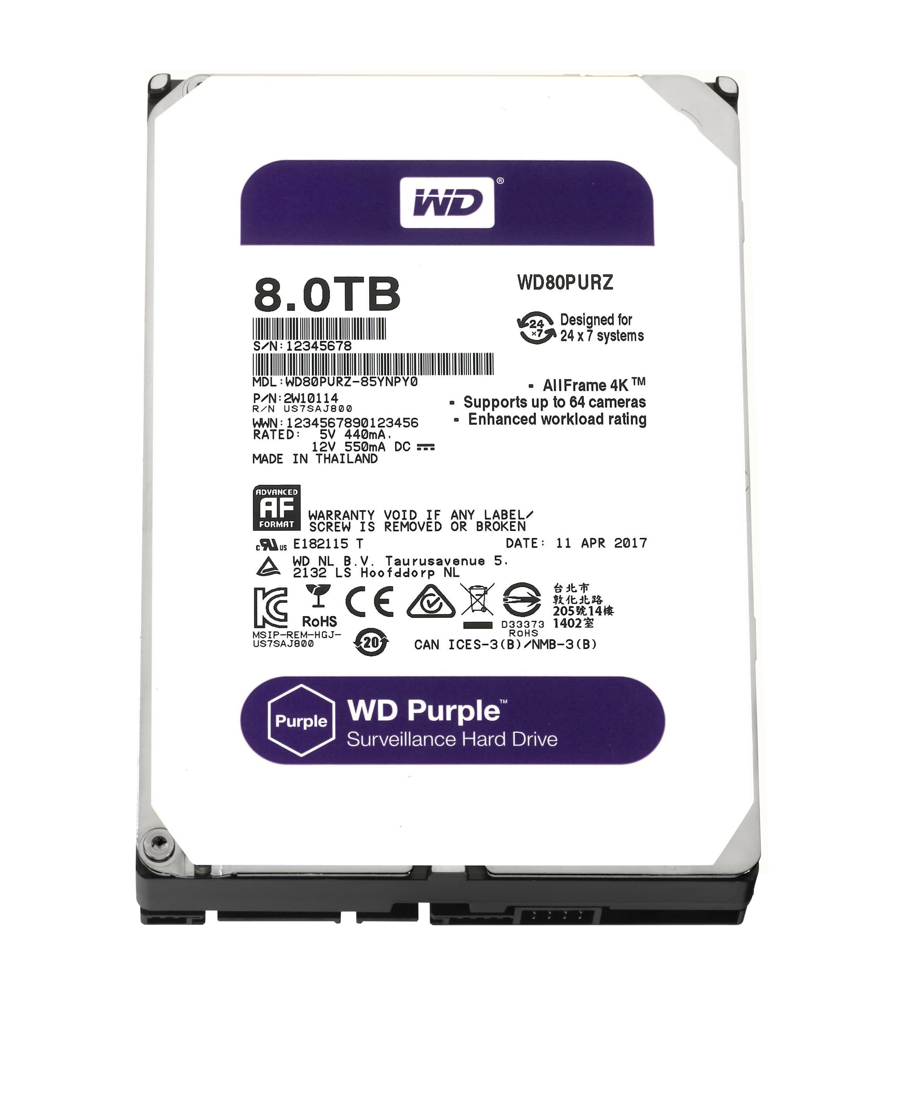 WD Purple Surveillance 8TB Hard Drive WD80PURZ - SATA 6Gb/s