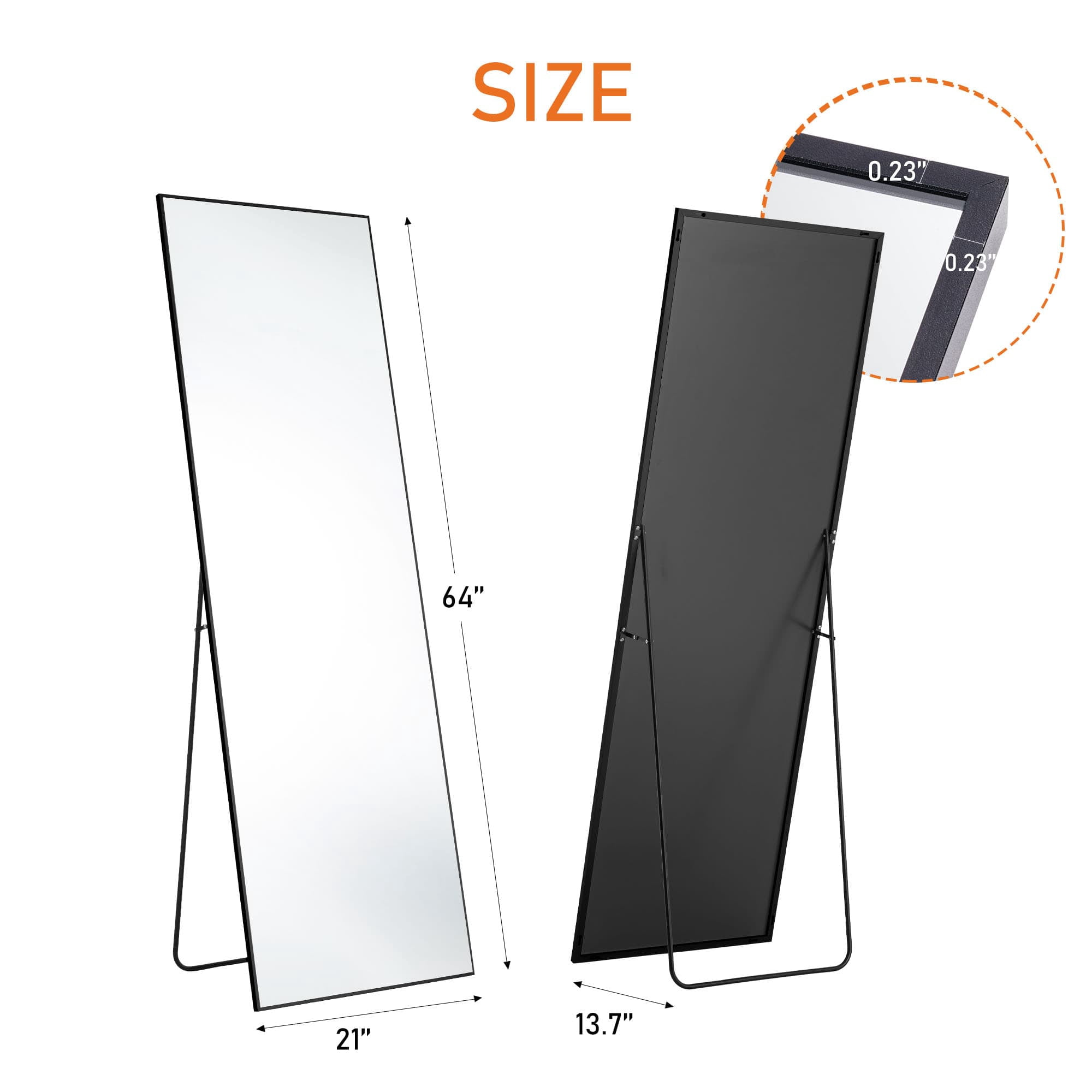 MAYEERTY 64in Full Length Mirror Rectangle Mirror Full Body Mirror with Bracket, Aluminum Alloy, Black