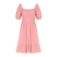 thumbnail image 4 of LLYwey Girls Robes d'Été à Volants, Robe Décontractée Fluide pour Filles, Robe de Plage Unie à Manches Bouffantes Plissée Longueur Genou, Rose, 7T, 4 of 7