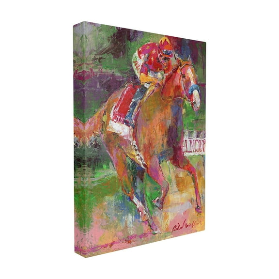 The Stupell Home Decor Collection Brightly Colored Galloping Horse and Jockey Race Painting XXL Stretched Canvas Wall Art, 30 x 1.5 x 40