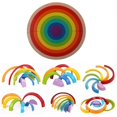 thumbnail image 2 of Apilable de madera arcoíris de 7 colores (14 piezas), juguete apilable para bebés y niños pequeños. Puente circular, 2 of 9