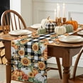 thumbnail image 3 of ERUNPONLY Thanksgiving Table Runner - 72 Inch Long Fall Orange Pumpkin Sunflowers Black Plaid Cotton and Linen Blended Dress Scarves Farmhouse Table Runner for Kitchen Dining, Coffee Table, 16" x 72", 3 of 8