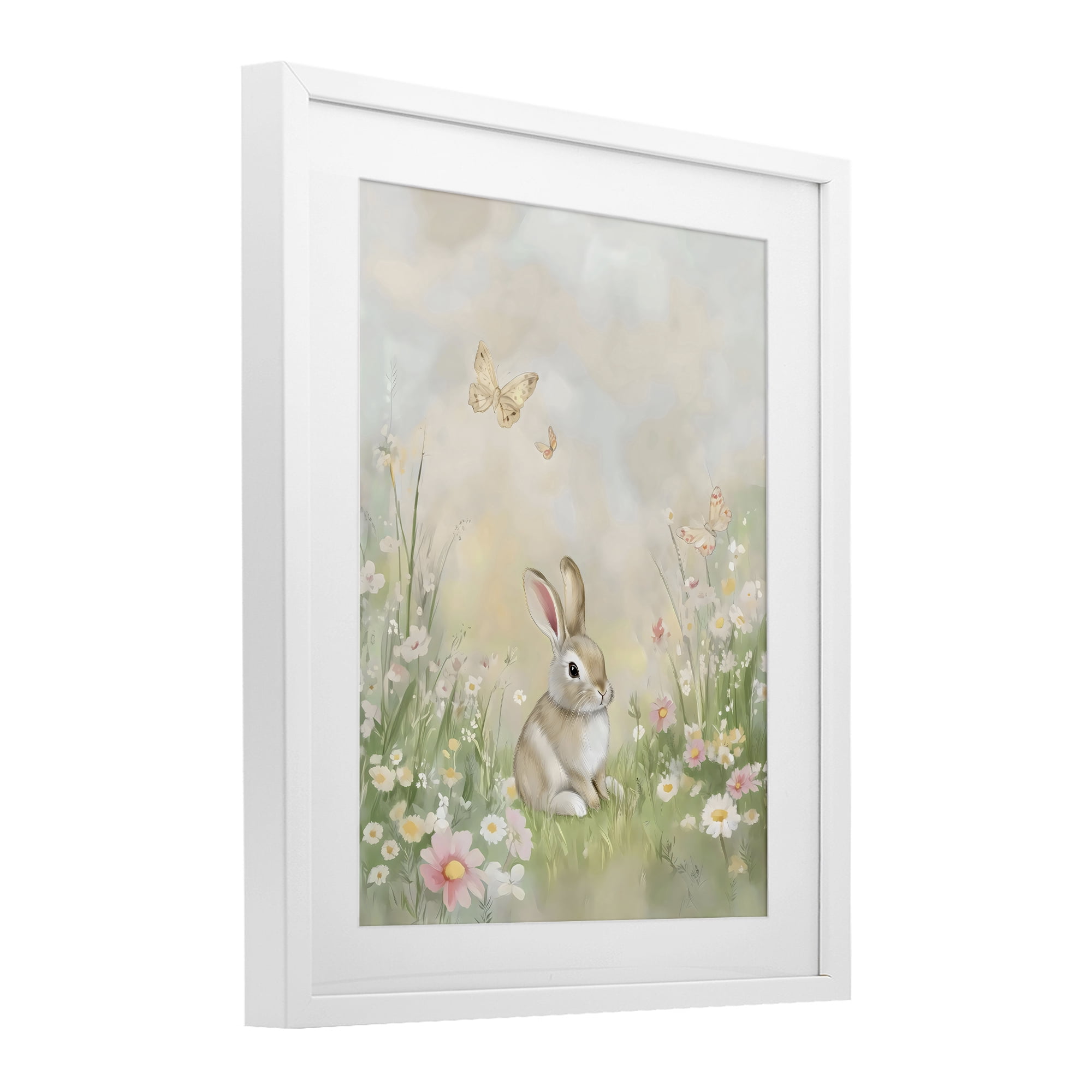 Stupell Industries Nursery Bunny in Meadow White Framed Print Under Glass, design by Arlington Prints