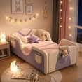 thumbnail image 2 of SLSY Toddler Bed, Sweet Color Kids Floor Bed with Side Storage Pockets, Standard Crib Size, Soft Velvet, CPSC-Certified (Mattress Not Included), 2 of 9