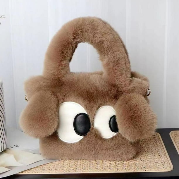 Bonita bolsa de mensajero de dibujos animados: diseño de cachorro de ojos grandes, material de felpa, ligera y duradera, perfecta para uso diario o regalo. Tamaño: 29,5 x 16,5 x 11 cm.