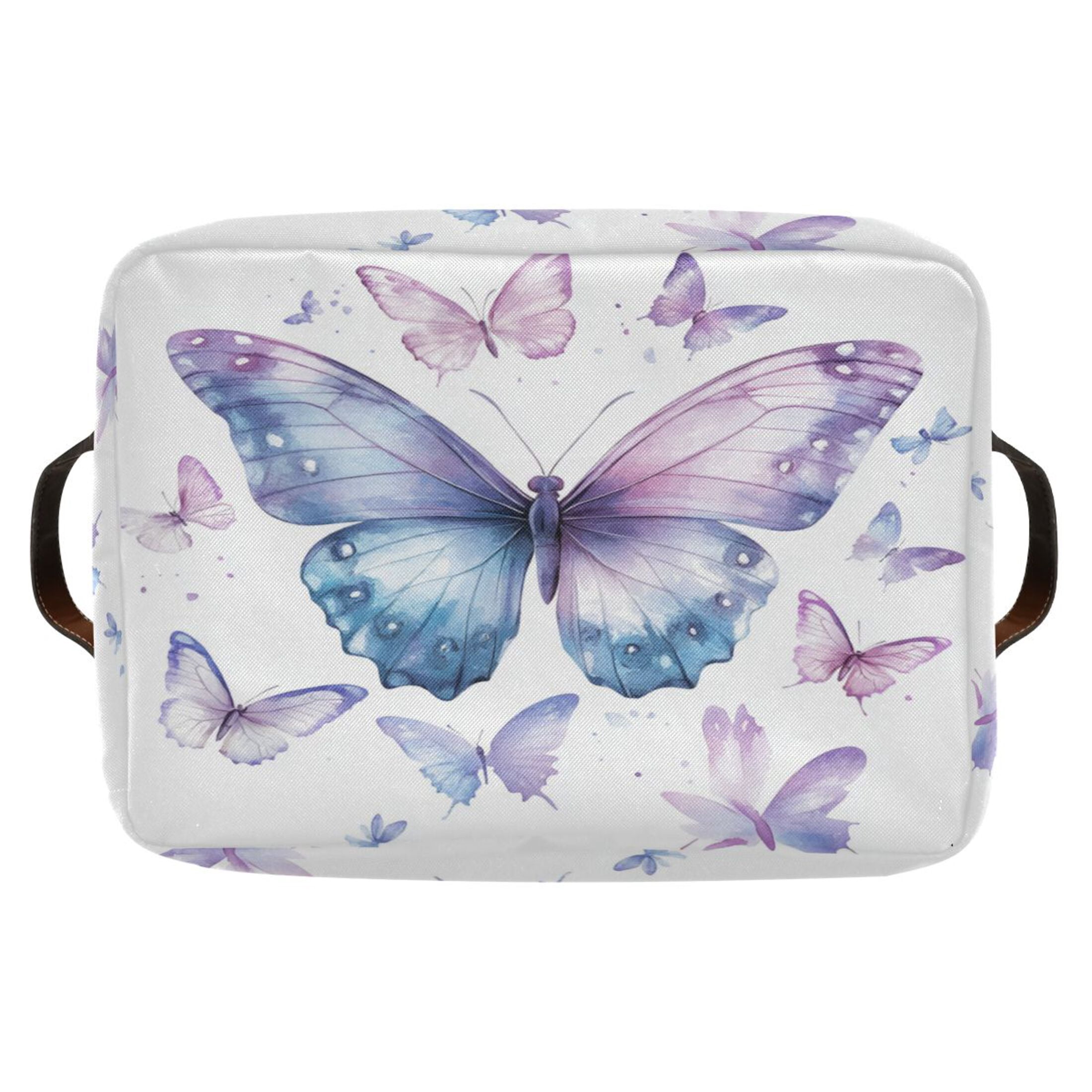 A Flock Of Butterflies Foldable Storage Basket,Canvas Fabric Foldable Storage Bins with Handles Open Home Storage Bins Boxes for Toy Book Shelf Closet Baskets